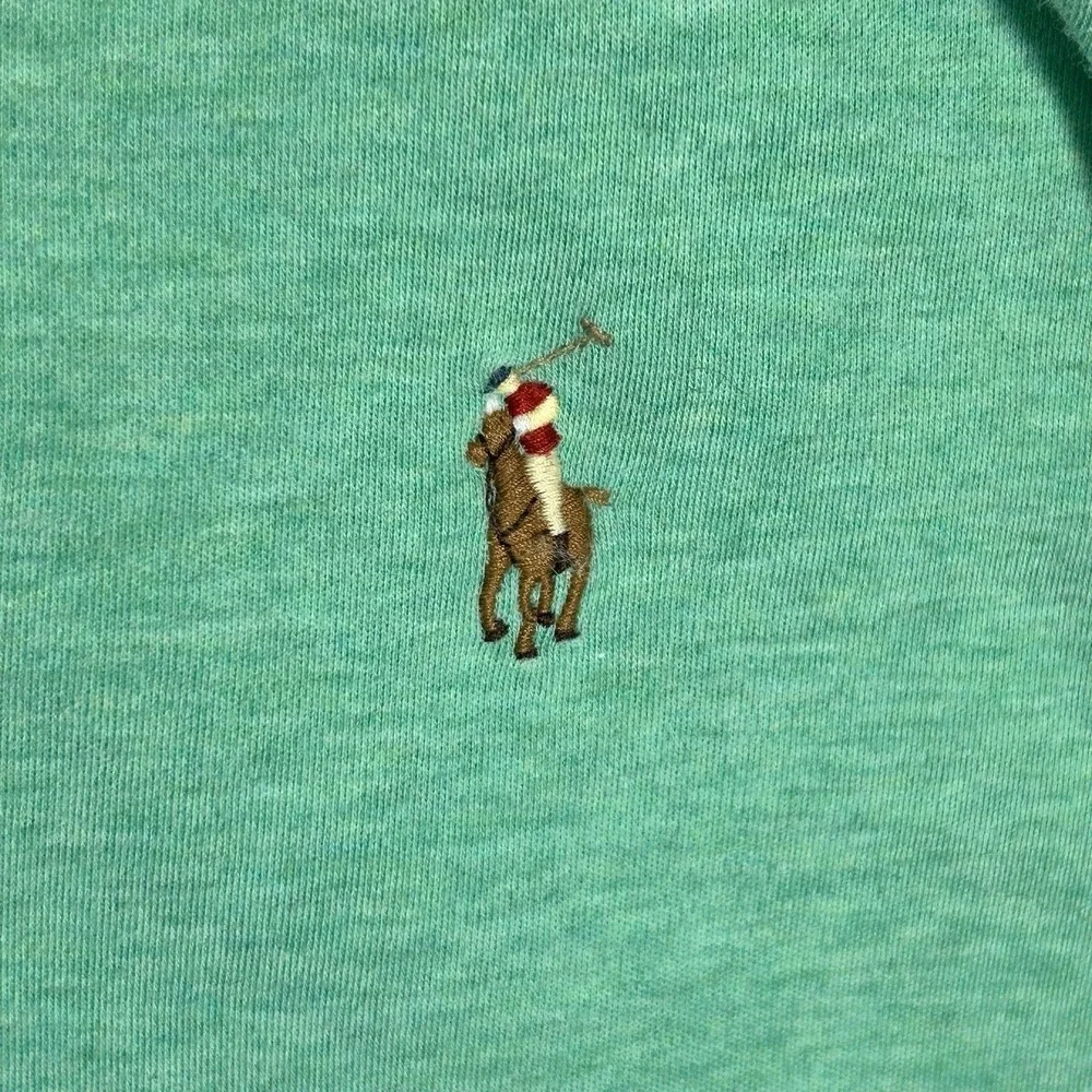 Polo Ralph Lauren Men's Large Polo Shirt Green Heather Cotton Custom Slim Fit